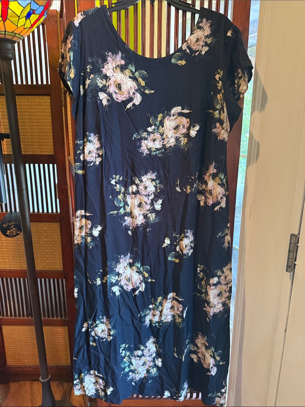 J. Jill Navy Maxi Dress with Pink Floral Print